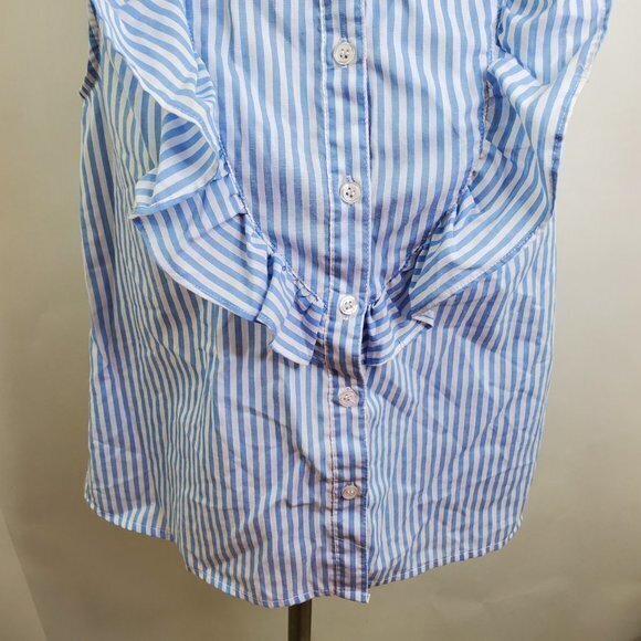 Love J Top S Stripe White Blue Ruffle Button Up Sl - Picture 5 of 10